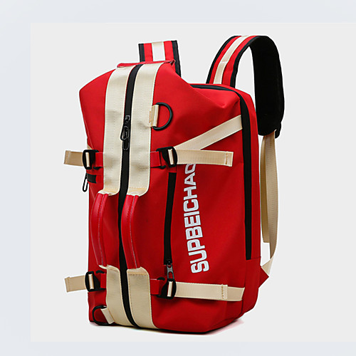 

Large Capacity Nylon Zipper Commuter Backpack Color Block Traveling Black / Red / Blue