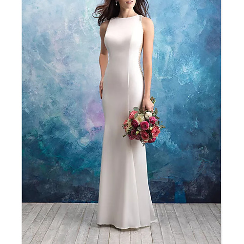 

Mermaid / Trumpet Jewel Neck Sweep / Brush Train Satin / Tulle Sleeveless Casual Plus Size Wedding Dresses with Draping 2020