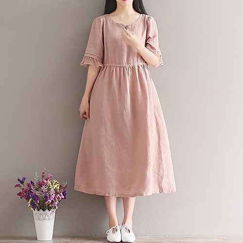 

Women's Blushing Pink Dress Loose Solid Color M L Loose