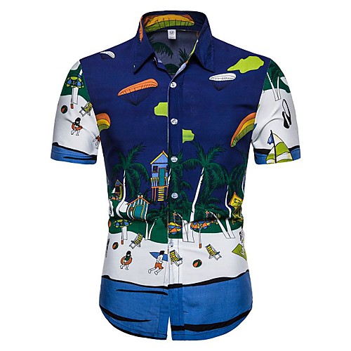 

Men's Daily Going out Basic / Exaggerated T-shirt - Floral / 3D Blue