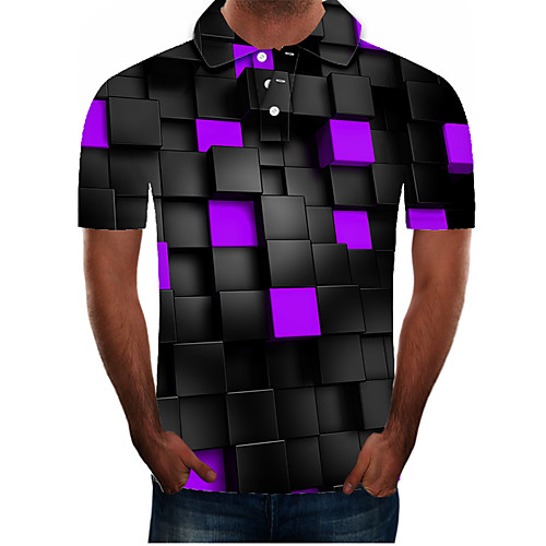 

Men's Plus Size Color Block 3D Polo Street chic Exaggerated Daily Going out Shirt Collar Purple / Short Sleeve