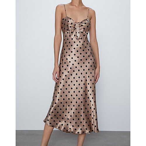

Women's Gold Dress Sheath Swing Polka Dot Strap XS S