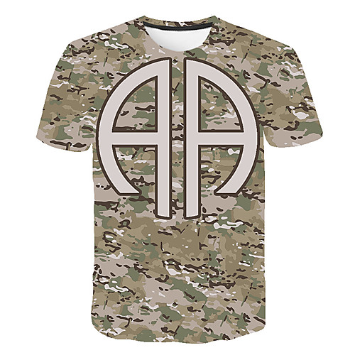 

Men's Daily Going out Basic T-shirt - 3D / Camo / Camouflage / Letter Print Khaki