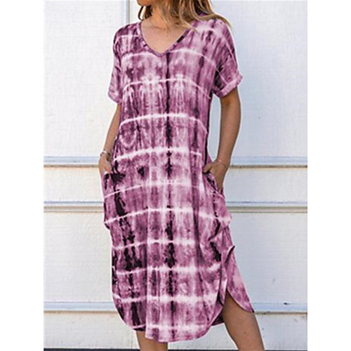 

Women's Wine Purple Dress Shift Color Block V Neck S M