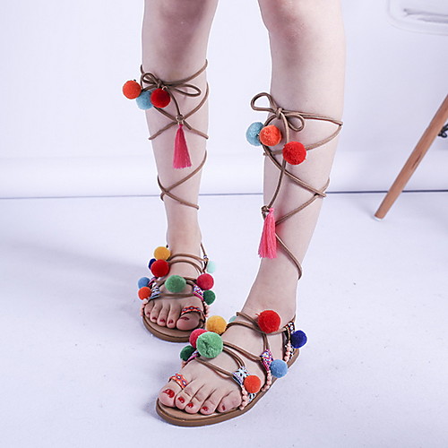 

Women's Sandals Boho Flat Heel Round Toe Synthetics Summer Rainbow