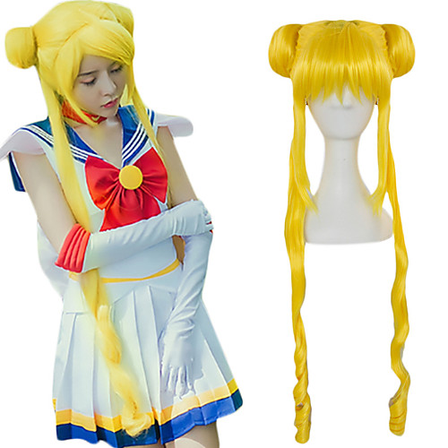 

Sailor Moon Tsukino Usagi Cosplay Wigs Women's Straight bangs 39 inch Heat Resistant Fiber Plaited Silver Blonde Yellow Yellow Blonde Silver Anime