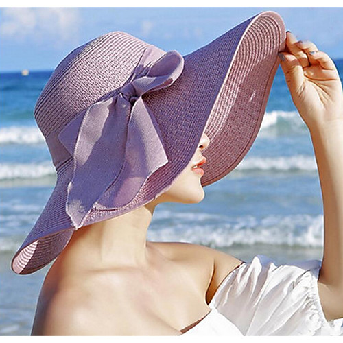 

Women's Basic Straw Sun Hat-Solid Colored Purple Yellow Blushing Pink