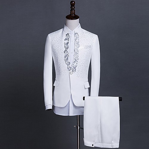 

Men's Suits, Solid Colored Notch Lapel Polyester Red / Blue / White