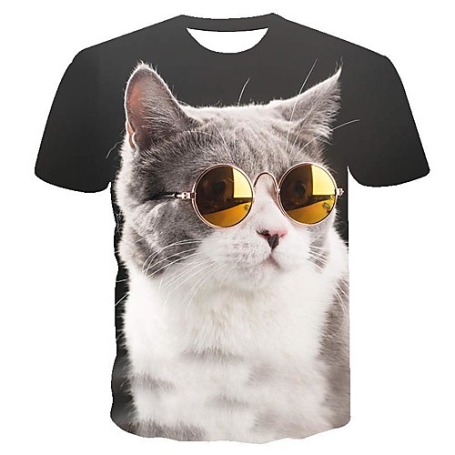 

Men's Daily Going out Exaggerated T-shirt - 3D / Animal Cat, Print Brown