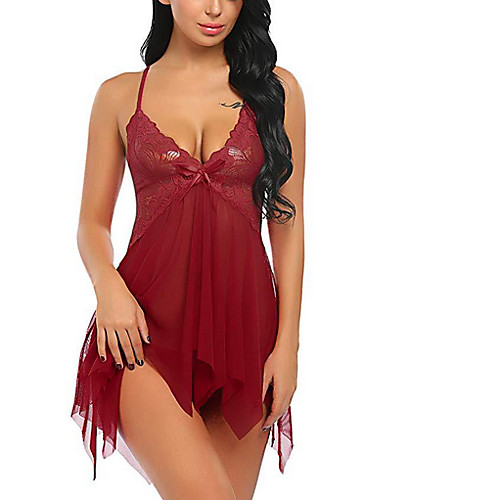 

Women's Backless Babydoll & Slips Nightwear Solid Colored Wine Purple Fuchsia S M L