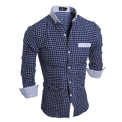

Men's Daily Work Business / Basic Shirt - Color Block / Plaid White