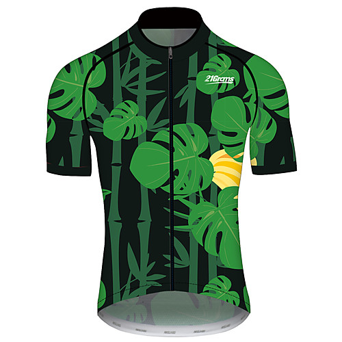 

21Grams Men's Short Sleeve Cycling Jersey Black / Green Leaf Floral Botanical Bike Jersey Top Mountain Bike MTB Road Bike Cycling UV Resistant Breathable Quick Dry Sports Clothing Apparel / Stretchy