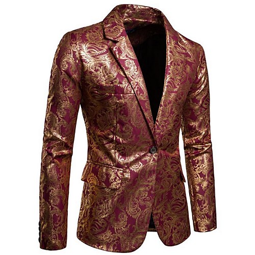 

Men's Blazer Notch Lapel Polyester Wine / Royal Blue / Black
