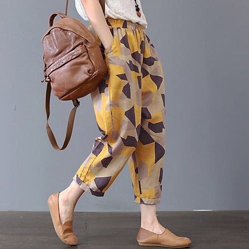 

Women's Basic Chinos Pants - Print Yellow Red Black M L XL