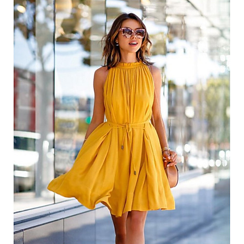 

Women's Yellow Dress A Line Solid Color S M