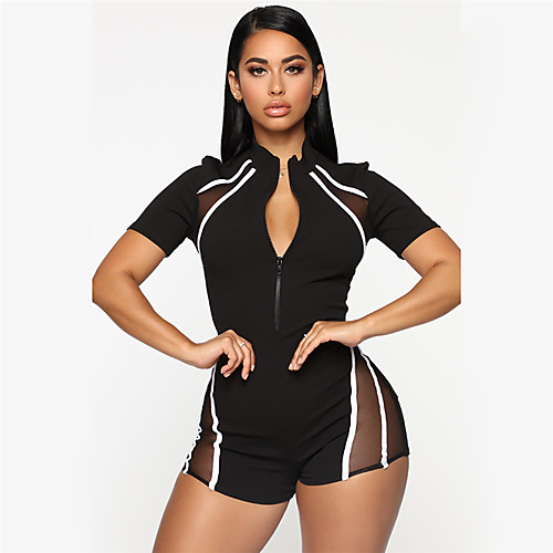 

Women's Full Zip One-piece Mesh Jumpsuit Compression Suit 2pcs Front Zipper Running Fitness Jogging Breathable Soft Reflective Strips Sportswear Athletic Clothing Set Short Sleeve Activewear Stretchy