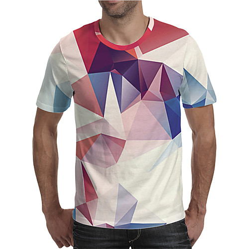 

Men's Holiday Going out Street chic / Exaggerated T-shirt - Geometric / Color Block / 3D Print Rainbow