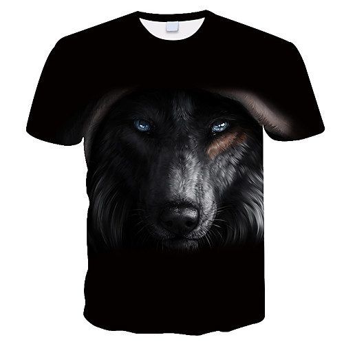 

Men's Daily Holiday Street chic / Exaggerated T-shirt - 3D / Tie Dye / Animal Wolf, Print Black