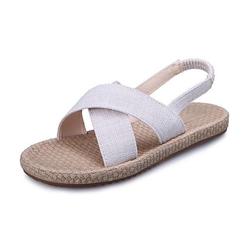 

Women's Sandals Flat Heel Round Toe Linen Summer Blue / White / Black