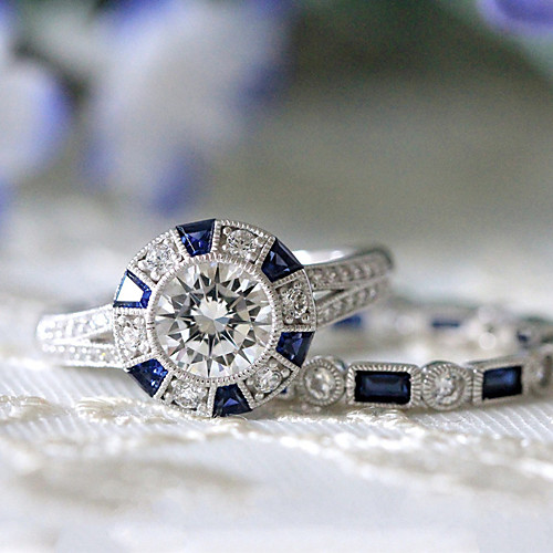 

Women's Ring Synthetic Sapphire 1 set Blue Copper Square Luxury Elegant Vintage Wedding Party Evening Jewelry Retro