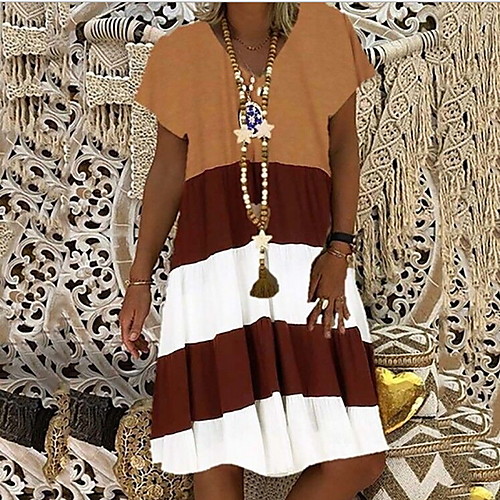 

Women's Orange Black Dress Shift Color Block M L Loose