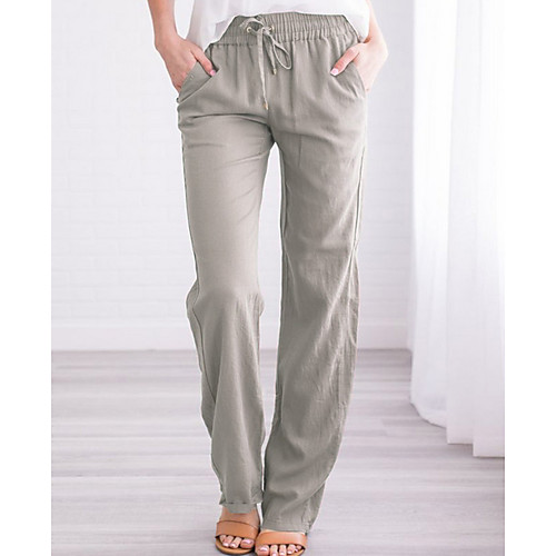 

Women's Basic Chinos Pants - Solid Colored Wine Khaki Blue S M L