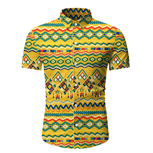 

Men's Daily Weekend Basic / Elegant Shirt - Floral / Color Block / Solid Colored Yellow