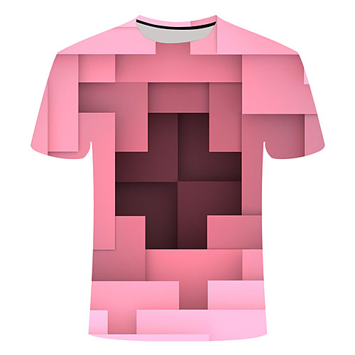 

Men's Daily Going out Basic T-shirt - Color Block / 3D / Abstract Print Dusty Rose