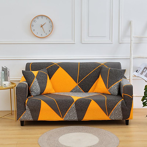 

Orange Triangle Print Dustproof All-powerful Slipcovers Stretch Sofa Cover Super Soft Fabric Couch Cover with One Free Pillow Case