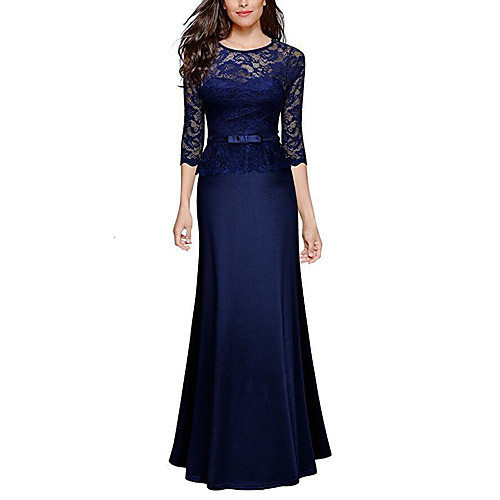 

Sheath / Column Jewel Neck Floor Length Polyester Peplum / Blue Wedding Guest / Formal Evening Dress with Sash / Ribbon 2020