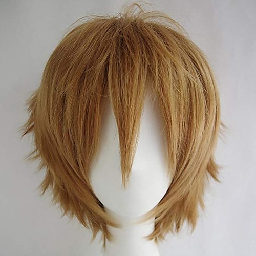 

Synthetic Wig Loose Curl Halloween Asymmetrical Wig Short Blonde Synthetic Hair 10 inch Men's Best Quality Blonde