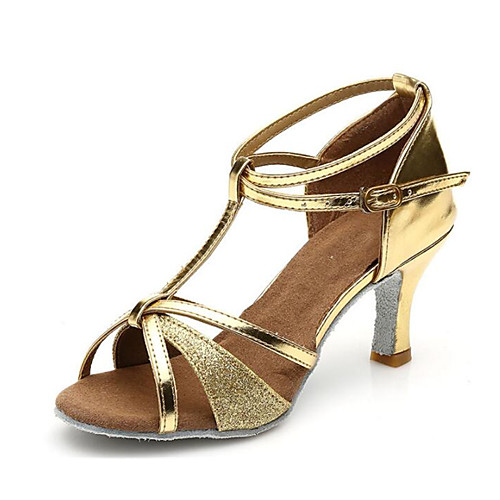 

Women's Latin Shoes Synthetics Cross Strap Heel Paillette Slim High Heel Customizable Dance Shoes Black / Gold / Silver