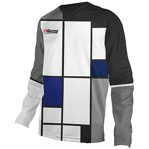 

21Grams Men's Long Sleeve Cycling Jersey Downhill Jersey Dirt Bike Jersey 100% Polyester GrayWhite Plaid / Checkered Bike Jersey Top Mountain Bike MTB Road Bike Cycling UV Resistant Breathable Quick