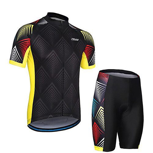 

21Grams Men's Short Sleeve Cycling Jersey with Shorts Black / Yellow Bike Clothing Suit UV Resistant Breathable 3D Pad Quick Dry Sweat-wicking Sports Lines / Waves Mountain Bike MTB Road Bike Cycling