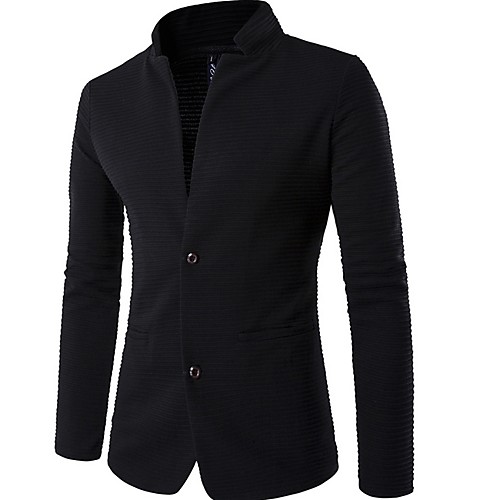 

Men's Blazer, Solid Colored Stand Polyester Black