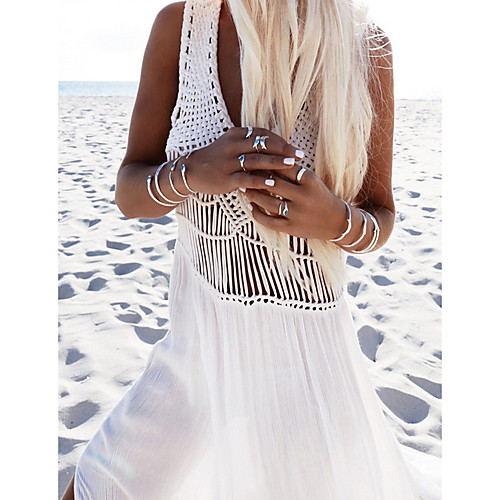 

Women's Maxi White Dress Swing Solid Color V Neck S M