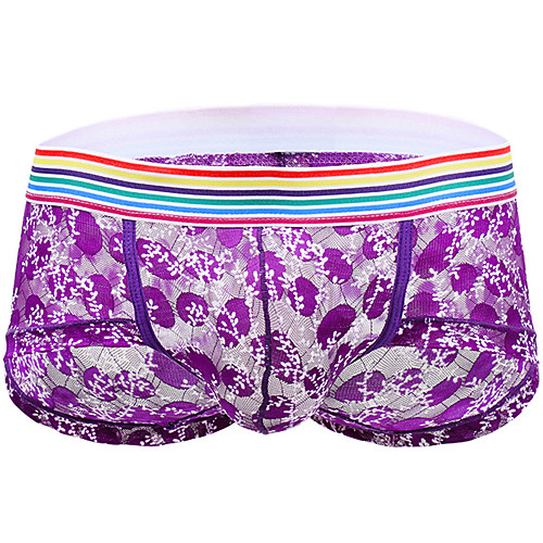 

Men's Lace Boxers Underwear - Normal Low Waist Black Purple Blue M L XL