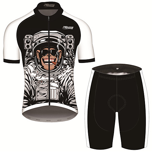 

21Grams Men's Short Sleeve Cycling Jersey with Shorts Black / White Animal Astronaut Monkey Bike Clothing Suit UV Resistant Breathable 3D Pad Quick Dry Sweat-wicking Sports Animal Mountain Bike MTB