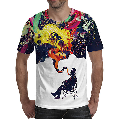 

Men's Holiday Going out Street chic / Exaggerated T-shirt - Geometric / Color Block / 3D Print Rainbow
