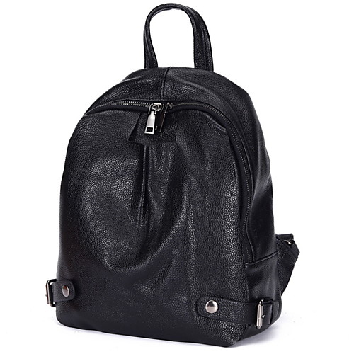 

Large Capacity Cowhide Zipper Commuter Backpack Solid Color Daily Black