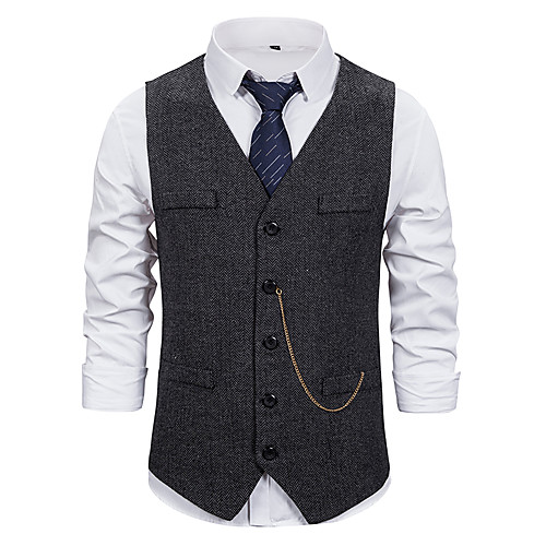 

Men's Vest, Striped / Solid Colored V Neck Linen Brown / Black / Gray