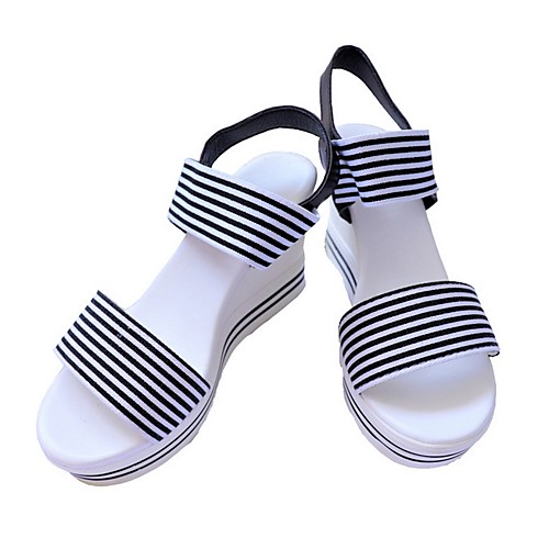 

Women's Sandals Wedge Heel Round Toe Elastic Fabric Summer Black / Blue