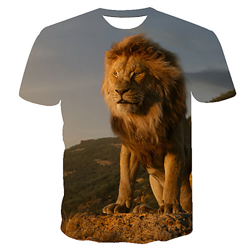 

Men's Daily Going out Basic T-shirt - Geometric / 3D / Animal Lion, Print Gray