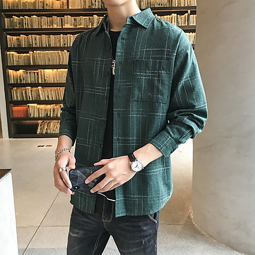 

Men's Daily Going out Vintage / Street chic Shirt - Striped / Geometric / Color Block Black & White / Black & Gray / Rubik's Cube, Jacquard / Print Yellow