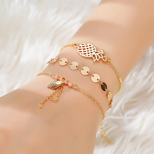 

3pcs Women's Vintage Bracelet Bracelet Pendant Bracelet Layered Leaf Classic Trendy Fashion Cute Elegant Alloy Bracelet Jewelry Gold For Gift Date Birthday Beach Festival