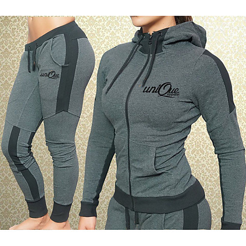 

Women's 2-Piece Full Zip Elastane Tracksuit Sweatsuit Jogging Suit 2pcs Winter Hooded Running Fitness Jogging Breathable Soft Sportswear Athletic Clothing Set Long Sleeve Activewear Micro-elastic