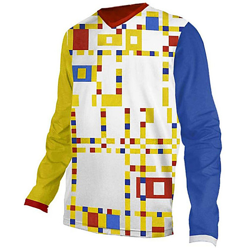 

21Grams Men's Long Sleeve Cycling Jersey Downhill Jersey Dirt Bike Jersey 100% Polyester BlueYellow Plaid / Checkered Bike Jersey Top Mountain Bike MTB Road Bike Cycling UV Resistant Breathable