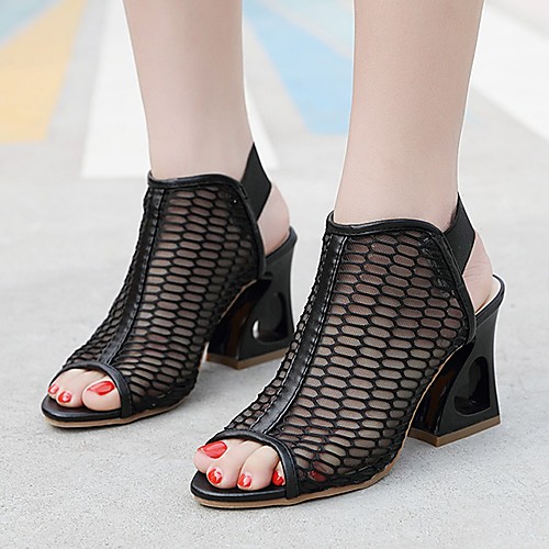 

Women's Sandals Chunky Heel Peep Toe PU Spring & Summer Almond / Pink / Black