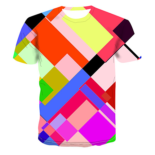 

Men's Club Weekend Street chic / Punk & Gothic T-shirt - Geometric / 3D / Abstract Print Rainbow