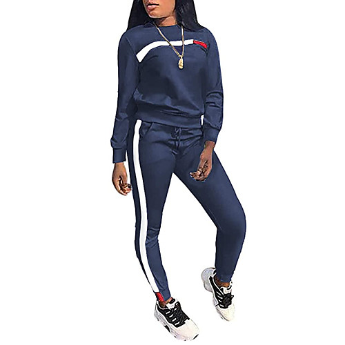 

Women's 2-Piece Side-Stripe Tracksuit Sweatsuit Streetwear 2pcs Round Neck Running Fitness Jogging Reflective Windproof Breathable Sportswear Athletic Clothing Set Long Sleeve Activewear Micro-elastic